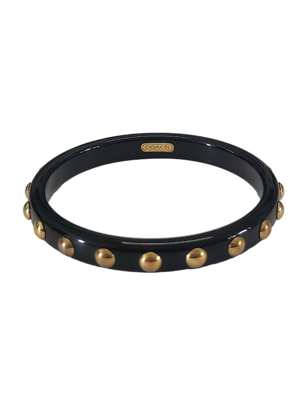 Coach Black Resin Gold Tone Studded Bangle Bracelet 7mm